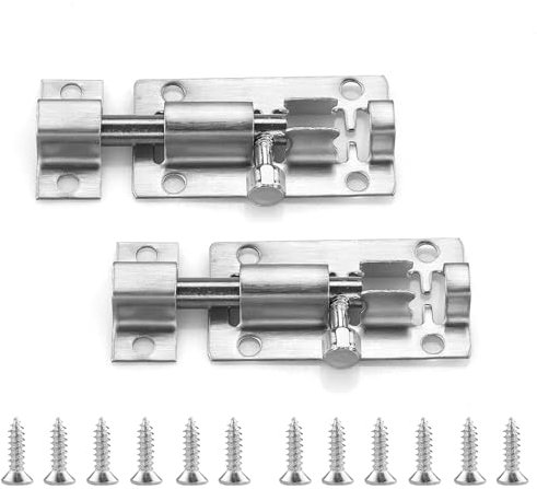 2 Pack Stainless Steel Sliding Bolt Latch Lock, 2 Inch (Silver), Door Bolts Lock Latch,Resistant Small Plate Latches for Securing Internal Doors for Bedrooms, Bathrooms, Cupboards and Storage Units,