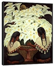 GJRYHXT Diego Rivera Wandkunst gerahmtes Gemälde: Mädchen mit den Calla-Lilien. Reproduktion berühmter Kunstwerke auf Leinwand. Wandkunstbild für Wohnzimmer, 80x105cm schwarzer Rahmen
