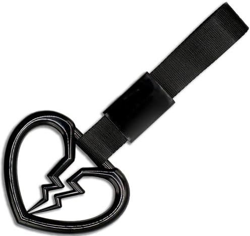 MistWorks Tsurikawa Broken Heart Shaped JDM Hang Ring, Car Handle Strap Drift Charm Rear Bumper Warning Decor U-Bahn Bus Handle (Black Broken Heart)