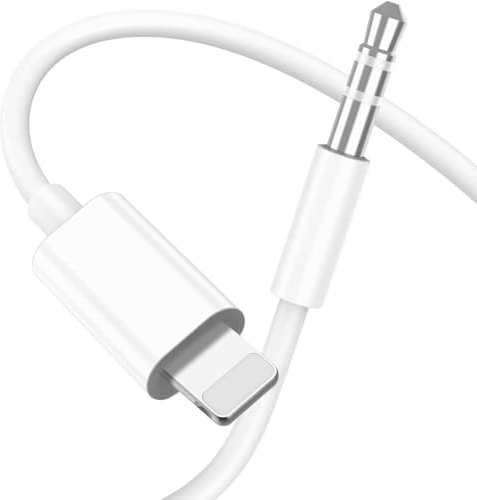 Oliveria Câble AUX de voiture pour Phone, Câble audio vers 3.5mm Premium Audio pour Phone SE/14/14 Pro/14 Plus/13/13 ProMax/12/11/X/XS/XR/8 Car Audio, écouteurs, haut-parleurs-Blanc-1M