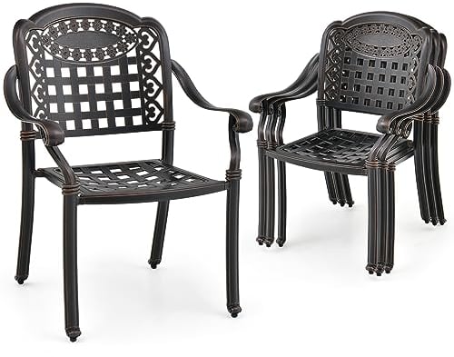 KOMFOTTEU Lot de 2 Chaises de Jardin en Fonte d’Aluminium, Chaises de Bistro avec Pieds réglables, Chaise d’Extérieur, Charge de 165 kg, pour Terrasse, Patio, Cour, Style Vintage (Bronze)