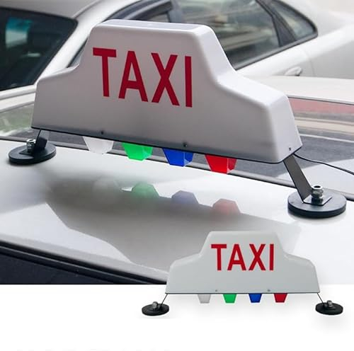 Amhuui Taxi-Schild, Kabinenoberlicht, Dachfahrer Mit Wiederaufladbarem USB-Akku, Magnetfuß, wasserdichte IR-Fernbedienung, Buntes Licht, Weiße Schale, Windschutzscheiben-Fahrerhaus-Anzeigeschild