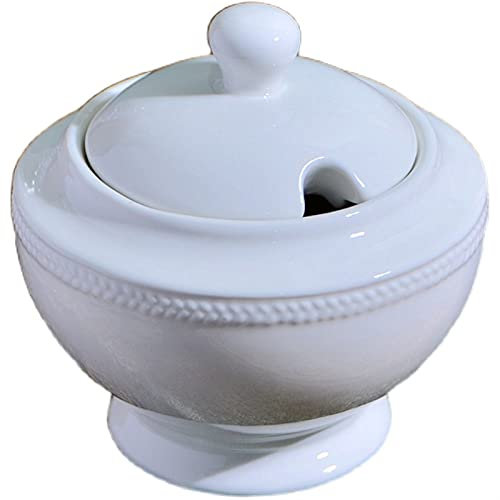 BgnEhRfL Azucarero con Tapa azucarero Dispensador de azucarero de Porcelana con Tapa y Cuchara, Recipiente de Sal de cerámica for Cocina Restaurante, diseño Elegante, Blanco