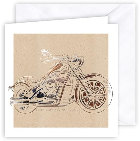 KE - Geburtstagskarte für Männer, Glückwunschkarte, inkl. Umschlag, DIN B6 Format, weiß, Motiv: Motorrad