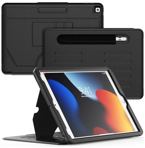 SEYMCY for iPad 9th/8th/7th Generation Case 10.2 inch, Sturdy Shockproof Cover with Multi-angle Magnetic Stand, Auto Sleep/Wake, Pencil Holder, Card Slot for iPad 9/8/7 gen 2021~2019, Black