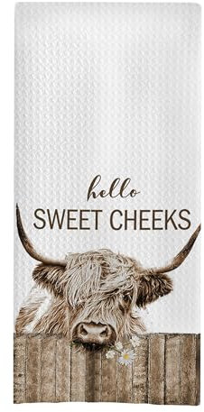 GCFET Highland Cow Badezimmer Küchentücher – Hello Sweet Cheeks Western-Badezimmer-Küchendekoration, Bauernhaus, Westernkuh, dekorative Handtücher, 40,6 x 61 cm, lustige Handtücher
