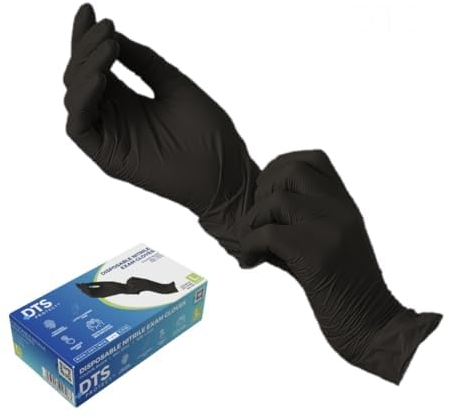 DTS PROTECT Nitrile Gloves - Disposable Box of 100 - Black, Latex-Free - PPE, Sterile, Medical and Surgical (Medium)