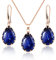 Linawe Sapphire Crystal Boho Jewellery Sets for Women, Navy Blue Earring Set Rose Gold Pendant Necklace Imitation Diamond Rhinestone Matching Cubic Zirconia Birthstone Teardrop