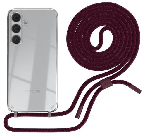 EAZY CASE - Handykette kompatibel mit Galaxy S24 Plus - dünne Handyhülle für Galaxy S24 Plus Hülle mit Band als Fallschutz Kette zum Umhängen transparente Hülle Silikon in Beere