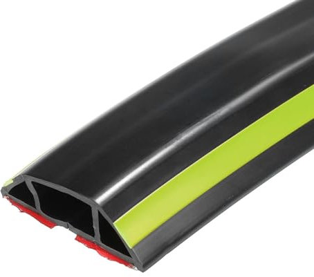 sourcing map 7.9ft Floor Cord Cover PVC Cable Protector 0.8W x 0.4H Cable Management Black Yellow Line