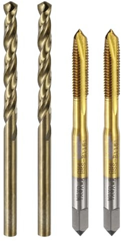 sourcing map Metric Tap & Drill Bit Set, 2pcs M5 x 0.8 Spiral Point Thread Taps Titanium Coated and 2pcs 4.2mm Twist Drill Bits Roasted Yellow, Screw Tapping Threading Tools