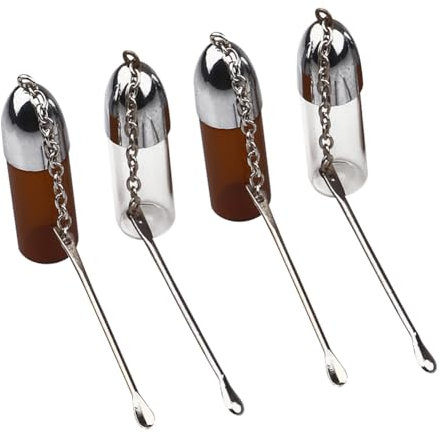 Lot de 4 petits flacons de pilules en verre avec cuillère pour le camping en plein air