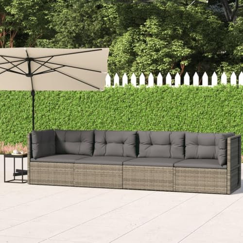KATERYY 4-TLG. Garten-Lounge-Set mit Kissen Grau Poly Rattan,Edles LoungeSet für den Garten: Entspannung pur aus wetterfestem PERattan