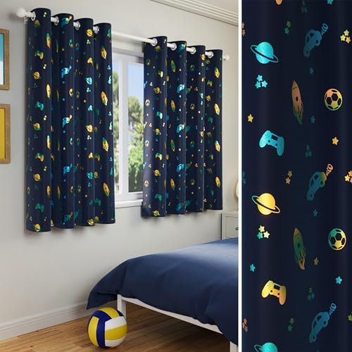 Enhanced Living Infinity Kids Blackout Curtains for Boys Bedroom, Games Room & Nursery - 46x72 inch (117 x 183cm) - Noise Reducing, Thermal Kids Curtains - 2 x Eyelet Curtain Panels