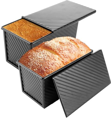 FWEEK 2 Stück Toastform mit Deckel 450g Toastbrot Backform mit Deckel Antihaft Brotform Pullman Laib Pfanne Brot Toastform für Brotback Toast Kuchen- Schwarz