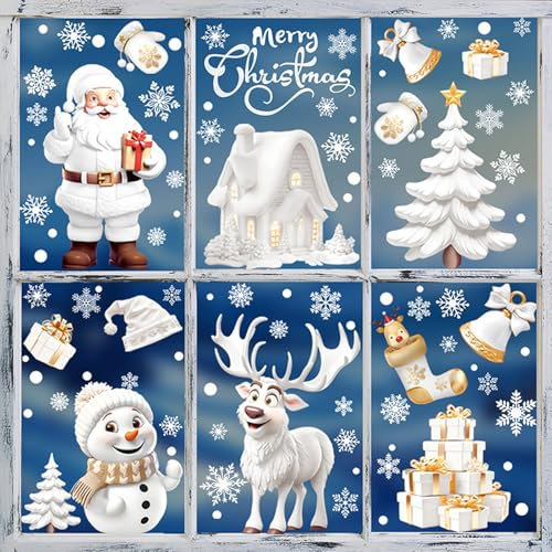 Wondsea 190pcs Fensterbilder Weihnachten,Selbstklebend Weihnachtsfensterbilder Doppelseitig Fensterbild Weihnachten Wiederverwendbar,Weihnachtsdeko Fenster Selbstklebend