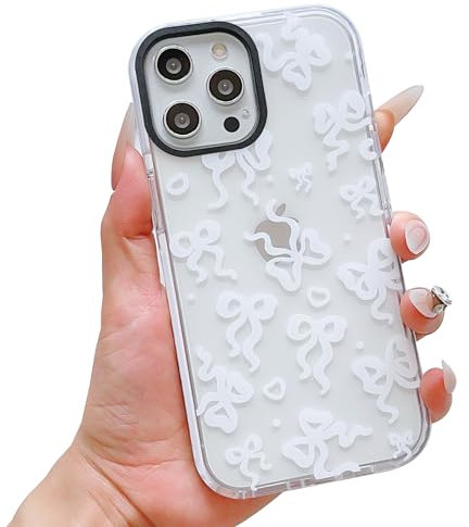 ECZOIL Compatible for iPhone 13 Pro Max Case,Cute Clear Bow Cartoon for Women Girl Soft TPU Shockproof Anti-Yellow Protective Phone Case for iPhone 13 Pro Max- Bow