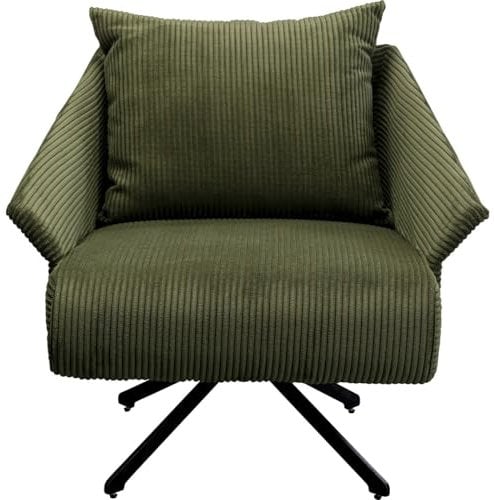 Kare Design Drehsessel Milo, Grün, 360 Grad Drehbar, 110kg max. Belastbarkeit, Cord-Optik, Lounge Sessel, Polster Sessel mit Armlehne, für Wohnzimmer, Office, Kiefer Massivholz, 73x83x79 cm (H/B/T)