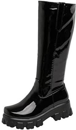 Generico Galosce Pioggia Donna Stivali Antipioggia Stivali Lunghi Vintage da Donna in Pelle Tinta Unita con Punta e Suola Spessa Stivali Donna Gomma Alti Scarpe Donna Anfibi Stivali da (Black, 38)
