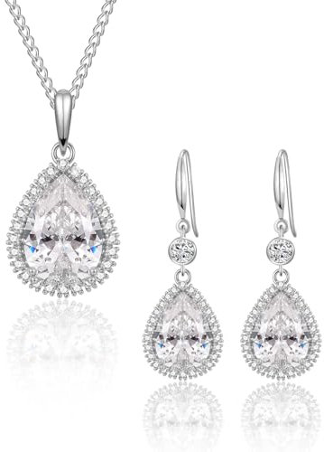 Shuxin Schmuckset für Damen, Halskette & Ohrringe Set, Silber Schmuck Set mit 5A Zirkonia für Frauen Braut