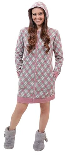 Leo Corsetteria Vestaglia per donna pile calda giovane invernale collo alto bottoni Cappuccio tasche fantasia Rombi Rosa Misura M