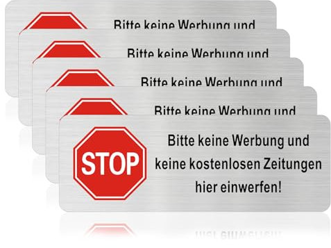 Acuxiaza 5 Stück Bitte keine Werbung Schild 8.5x3 cm Briefkastenschild Selbstklebend Aluminium gebürstet Bitte keine Werbung und kostenlose Zeitungen Schild