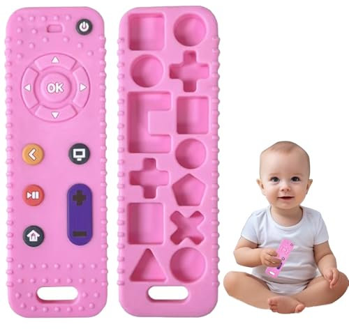 Beißring Baby Zahnen, Beißspielzeug Baby ab 6 Monate, Silikon Zahnungshilfe Fernbedienung Beißring Spielzeug für Babys ab 3-6 9 12 Monate, BPA-frei Jungen Mädchen Badespielzeug Geschenk, Rosa