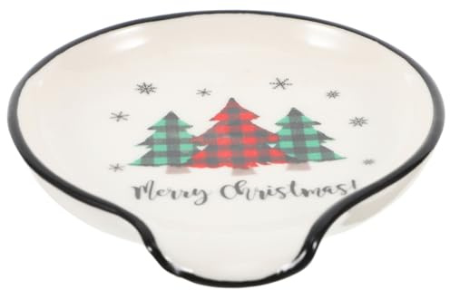 Cabilock Ceramic Spoon Holder for Stove Tea Bag Rest Christmas Theme Elegant Kitchen Decor Utensil Rest