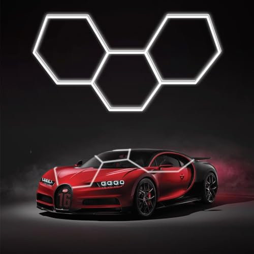 VASTFIRE 3 lumières de garage hexagonales LED, lumière de magasin LED de plafond de détail de voiture ultra lumineuse pour l'atelier d'entrepôt salle de gym sous - sol entretien de la voiture (3HEX)