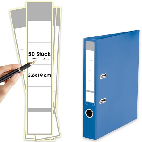 50 Stück Ordnerrücken-Etiketten Selbstklebend Breit 3.6 x 19cm für 5 cm Breite Aktenordner - Büro-Organisation (Grau)