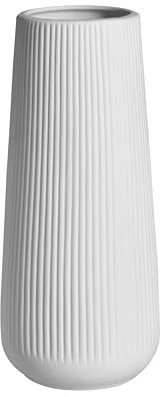 AVENDO Weiße Keramik Vase – Moderne Designvase In Edlem Matt Weiß, Geriffelte Vase Für Wohnzimmer Deko, Blumenvase 20cm, Deko Aesthetic (konisch)