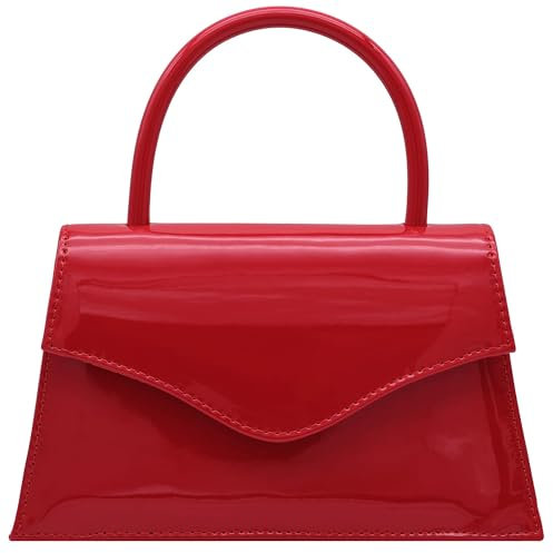 Milisente Clutch Damen Kunstlackleder Abendtache Für Hochzeit Klein Clutches Handtasche Mit Schulterkette (Rot Patent)