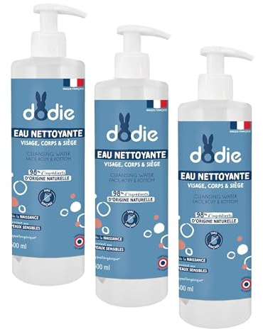 DODIE Eau nettoyante 3 en 1 (500 mL) - Nettoyant Visage, Corps et Siège – 98% d’ingrédients d’origine naturelle, Hypoallergénique - Dès la naissance (Lot de 3)