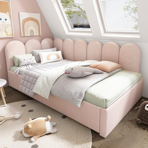 Moimhear Polsterbett Daybett 90x200cm,Tagesbett Schlafsofa mit Ausziehbett 90x190cm, Kinderbett mit Lattenrost, Samt, ohne Matratze (Rosa)