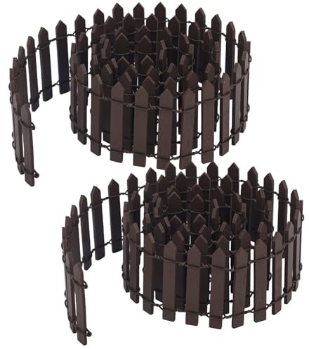 2pcs Mini Fairy Garden Fence, 35.43in Long Wooden Decorative Picket Fence Micro Landscape Ornaments for Dollhouse Crafts Diorama Project Plant Pot Decoration (Brown)