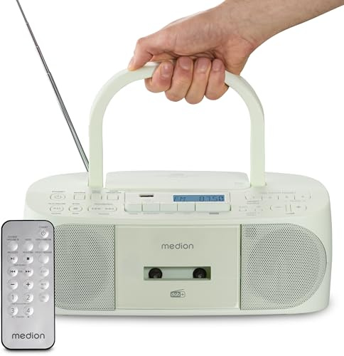 MEDION DRX-1 Plus Boombox (radio portatile DAB+ e FM, Bluetooth, lettore CD, MP3, cassetta, uscita cuffie, stereo, AUX, alimentazione rete & batteria) verde