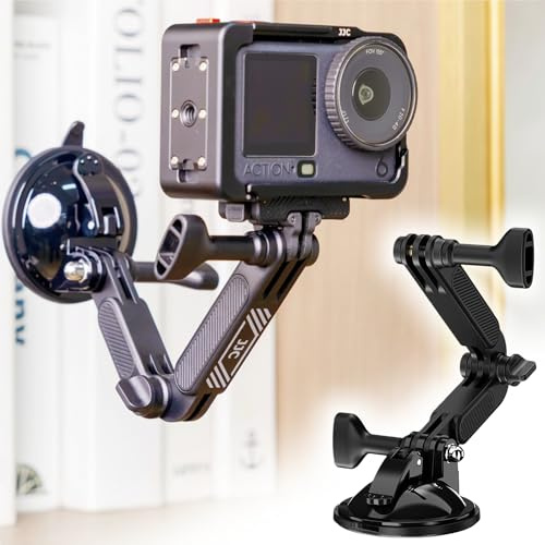 Supporto a ventosa per DJI Osmo Action 5 Pro/4/3, supporto per dash cam pieghevole con adattatore per braccio di estensione per Hero 13/12/10, supporto per action cam per parabrezza rimovibile per