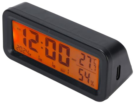 SEAFRONT Solarbetriebene Uhr für Auto, LKW, Multifunktionale Uhr mit Orange-Blauer Hintergrundbeleuchtung, Großes LCD-Display, Temperatur, Luftfeuchtigkeit, Kalender, ABS-Material