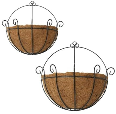 Grtheenumb Blumentöpfe | Metall-Pflanzkorb zum Aufhängen an der Wand mit Kokosnussfutter, Halbrunder Draht-Blumentopf-Aufhänger für Innen- und Außenbereich, Garten, Veranda, Dekoration, 2 Stück