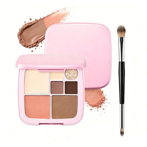 Palette Make-up Nudo Marrone 7 Colori Gireatick con Pennello a Doppia Punta, Kit Tutto-in-Uno Opaco e Mica, Ombretto, Blush, Illuminante, Contouring, Impermeabile, Formato da Viaggio