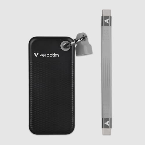 Verbatim Pocket SSD 512GB USB 3.2 Gen2 Externe SSD 1000MB/s Schwarz Grau | Kompakte Pocket SSD mit Schutzhülle, Schlüsselring und USB-C Kabel für mobile Backups, Gaming, Reisen, Laptop, PC und Mac