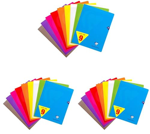 Clairefontaine 299361AMZC - Set mit 9 Heften Mimesys, 48 Blatt, DIN A4+, 24 x 32cm, 90g, französische Lineatur, 1 Set, farbig sortiert (Packung mit 3)