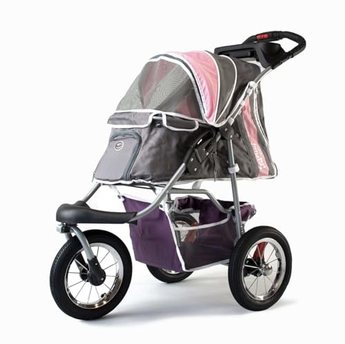 Haustier-Buggy, ips-040, grau/pink/lila, Hunde-Tragetasche, Trolley, Trailer, InnoPet®, Buggy Komfort mit airfilled Reifen. Zusammenklappbar Pet Buggy, Kinderwagen, Kinderwagen für Hunde und Katzen