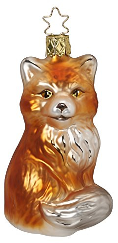 Christbaumschmuck Glas 10cm Fuchs mundgeblasen handbemalt Weihnachtskugeln Waldtiere orange