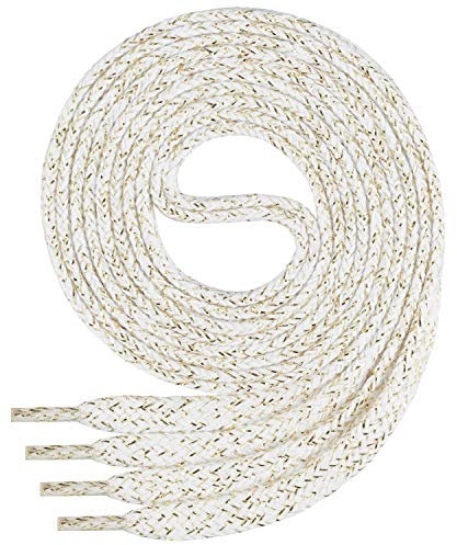 Di Ficchiano - Cordones planos de algodón 100% para zapatillas y calzado deportivo, muy resistentes, aprox. 7 mm de ancho, 45-200 cm de longitud, fabricado en Europa, Unisex, blanco / dorado, 90