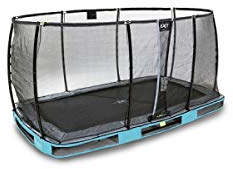 EXIT Toys Elegant Premium Rectangular Bodentrampolin - 214x366cm - Deluxe Sicherheitsnetz - Lange Federn - Rostfrei - Einfache Montage - Luxury Finish - Inground Trampolin Garten - Blau