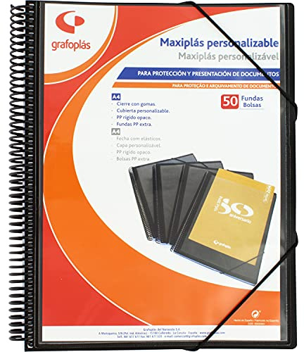 Grafoplás Spiralbindung, 50 Hüllen, aus Polypropylen, Schwarz