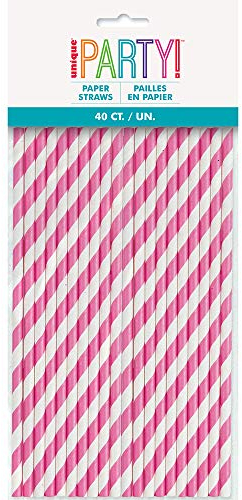 40 HOT PINK STRIPE PAPER STRAW