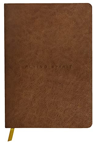 Clairefontaine 106946C Heft Flying Spirit, Cover aus Leder, 14,8 x 21cm, Fadenbindung, Lesezeichen, 90 Blatt, 90g, liniert, 1 Stück, Cognac
