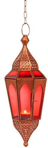 Orientalisches Windlicht Laterne Glas Lalita Rot 41 cm groß | Orientalische Glas Teelichthalter Hängewindlicht mit Henkel orientalisch | Marokkanische Windlichter hängend als Hängewindlichter